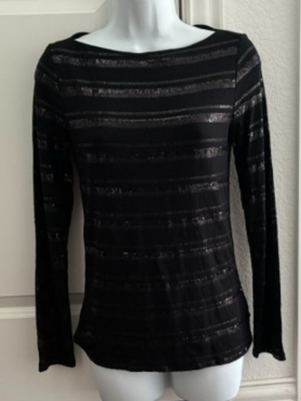 New JOE FRESH * Stretch L/S BLACK SEQUIN front & skinny arms SOFT TOP * XS * S M